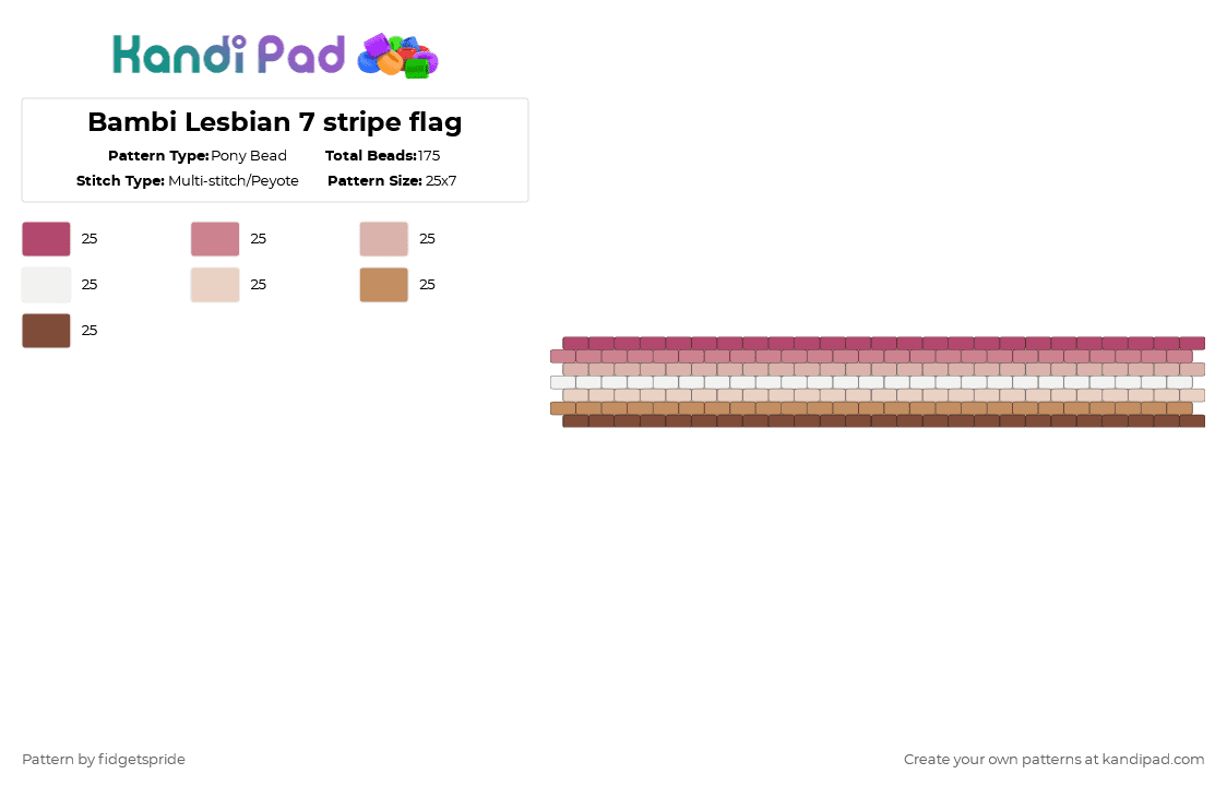 Bambi Lesbian 7 stripe flag - Pony Bead Pattern by fidgetspride on Kandi Pad - pink,beige,pride,pride flag,ace,asexual,lesbian,bambi lesbian