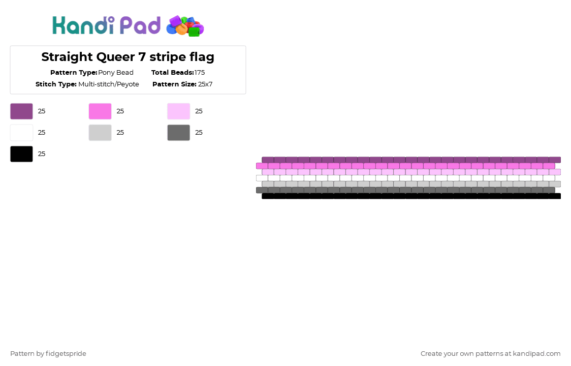 Straight Queer 7 stripe flag - Pony Bead Pattern by fidgetspride on Kandi Pad - pink,pride,pride flags,straight,queer