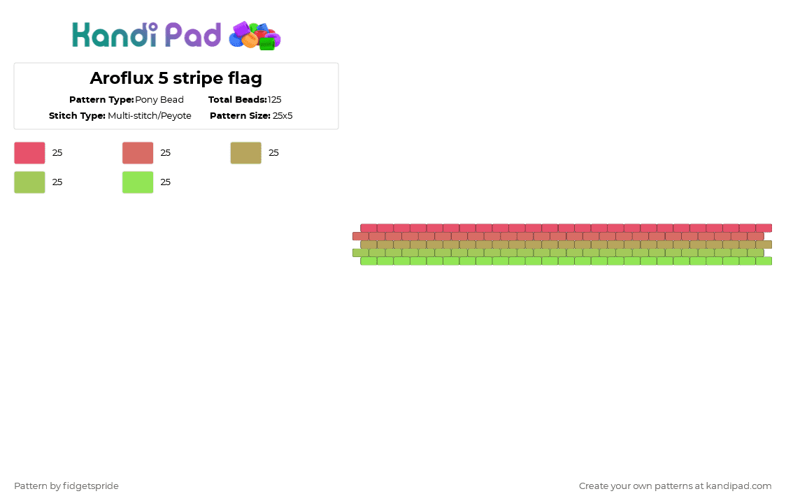 Aroflux 5 stripe flag - Pony Bead Pattern by fidgetspride on Kandi Pad - red,green,pride,pride flag,aro,aromantic,aroflux