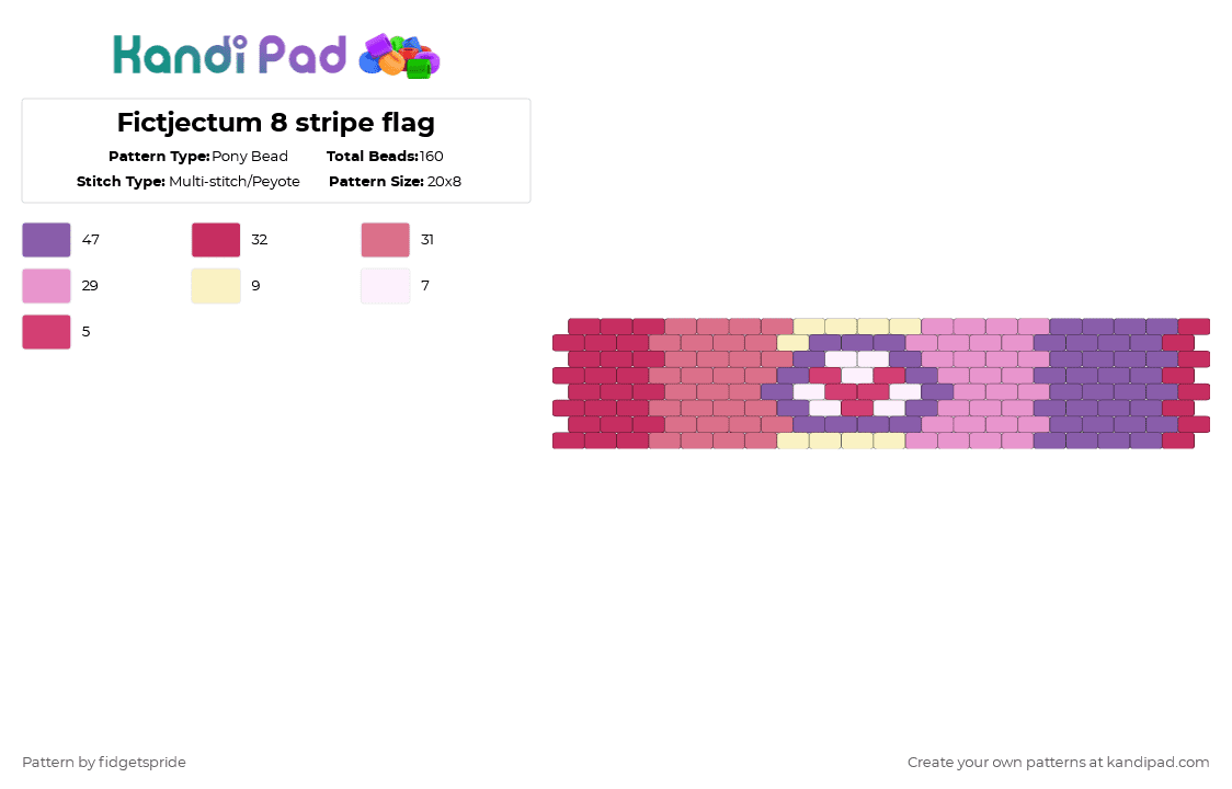 Fictjectum 8 stripe flag - Pony Bead Pattern by fidgetspride on Kandi Pad - pink,pride,pride flags,objectum,ficto,fictjectum,fictoromantic,fictosexual