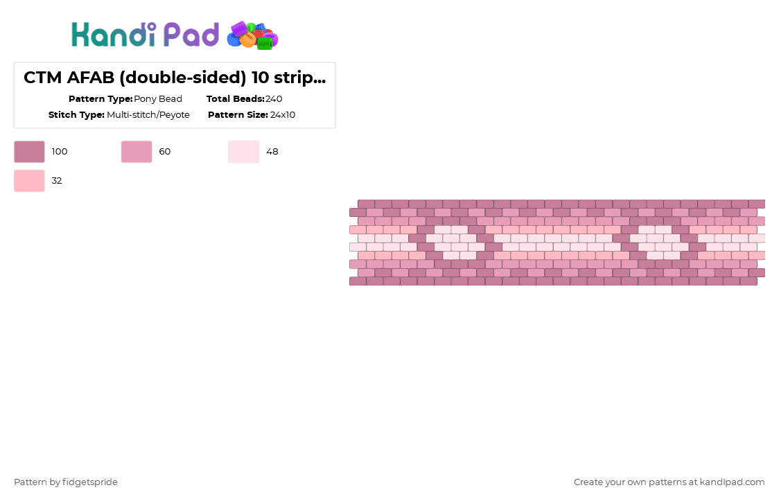 CTM AFAB (double-sided) 10 stripe flag - Pony Bead Pattern by fidgetspride on Kandi Pad - pink,pride,pride flag,intersex,gender,ctm,afab
