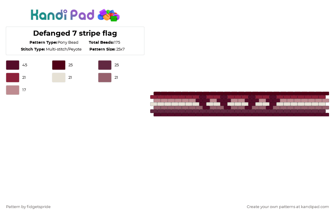 Defanged 7 stripe flag - Pony Bead Pattern by fidgetspride on Kandi Pad - brown,pride,pride flag,intersex,defanged