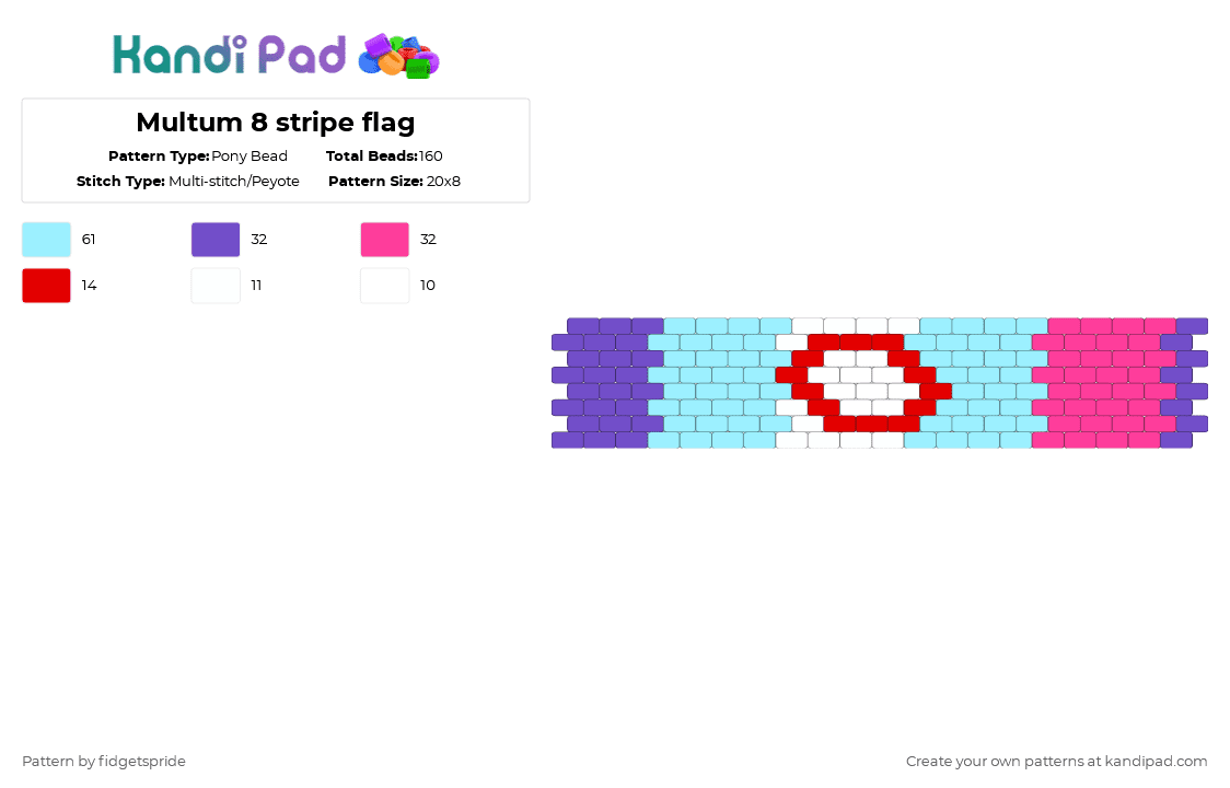 Multum 8 stripe flag - Pony Bead Pattern by fidgetspride on Kandi Pad - light blue,pride,pride flag,objectum,osor,os,or,multum