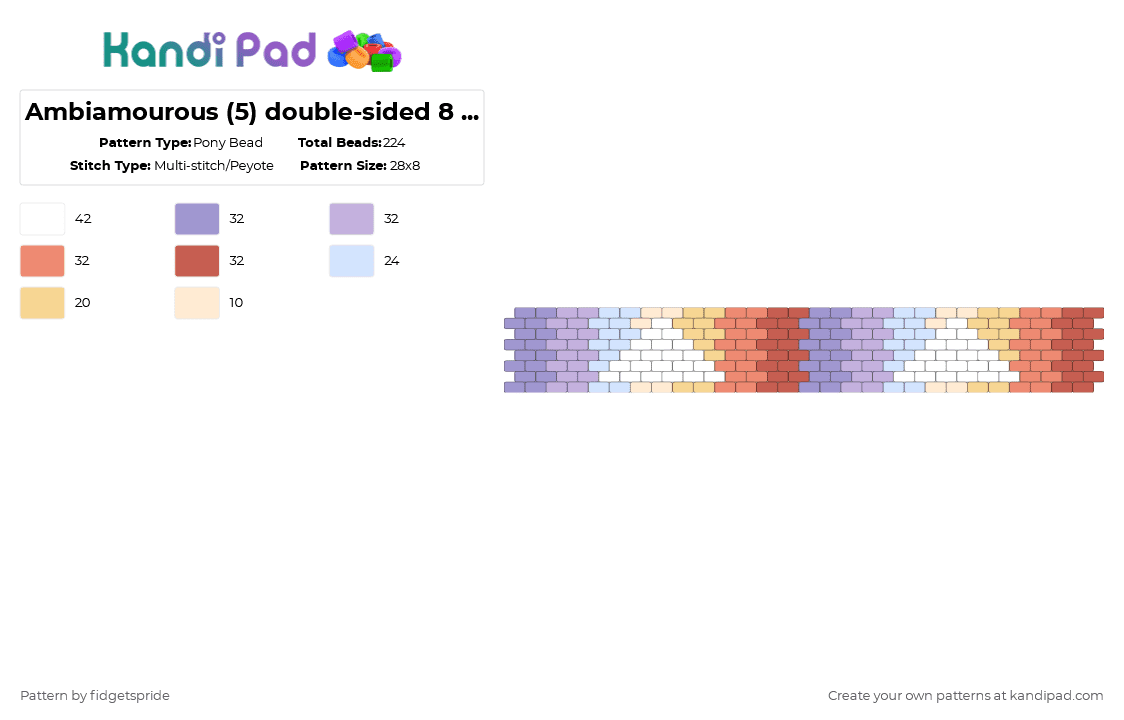 Ambiamourous (5) double-sided 8 stripe flag - Pony Bead Pattern by fidgetspride on Kandi Pad - pink,pride,pride flag,ambi,ambiamourous