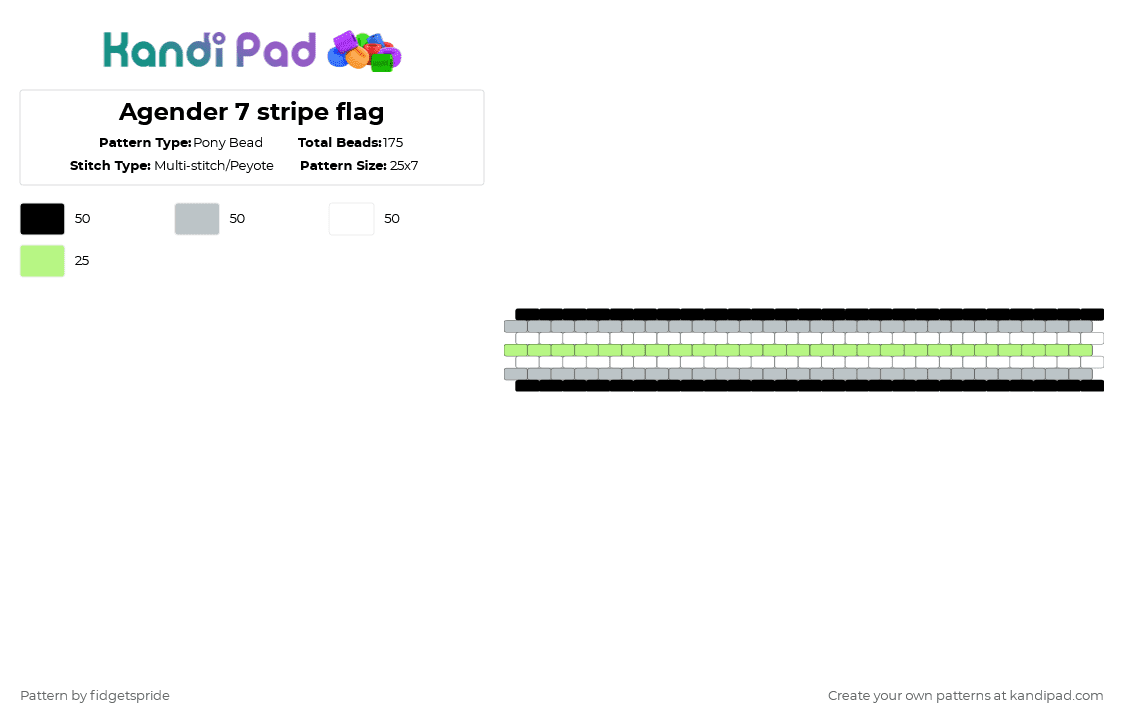 Agender 7 stripe flag - Pony Bead Pattern by fidgetspride on Kandi Pad - white,pride,pride flag,gender,agender