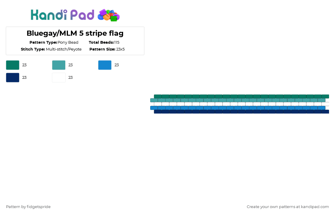 Bluegay/MLM 5 stripe flag - Pony Bead Pattern by fidgetspride on Kandi Pad - teal,pride,gay,pride flag