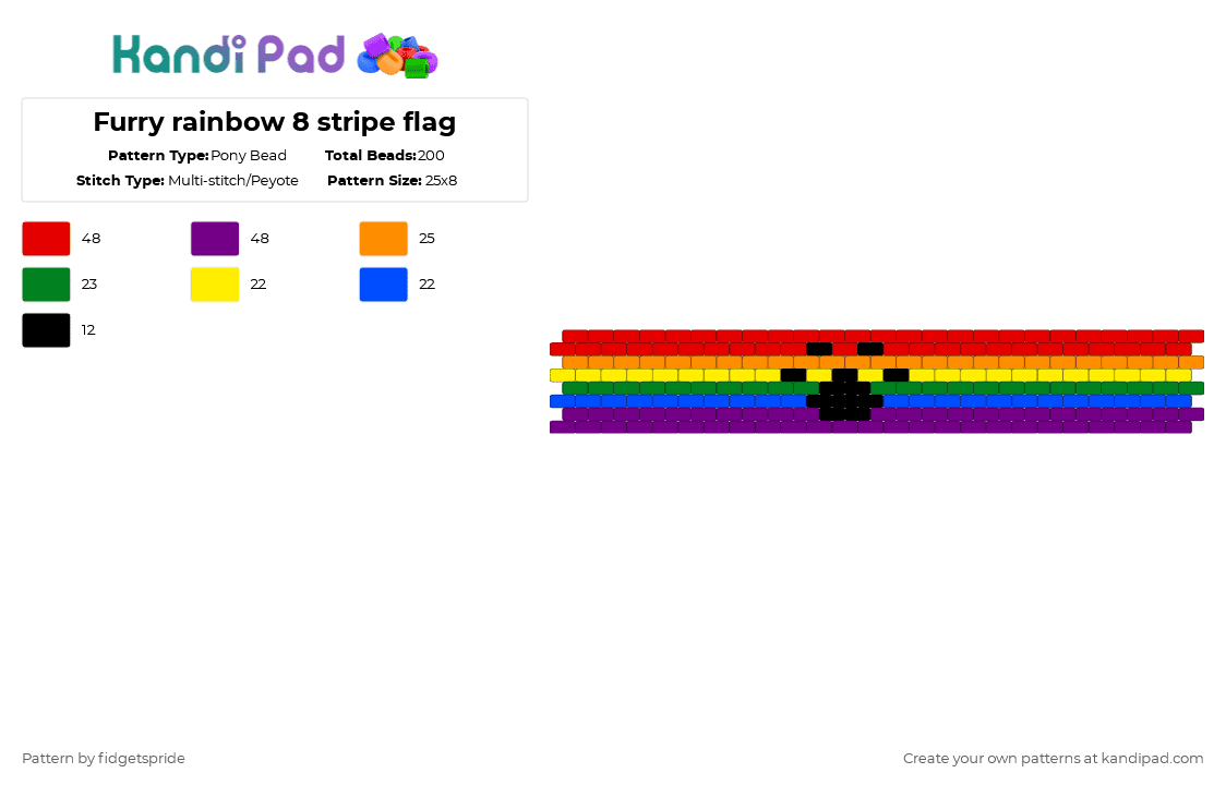 Furry rainbow 8 stripe flag - Pony Bead Pattern by fidgetspride on Kandi Pad - red,pink,pride,pride flag,furry,rainbow,queer