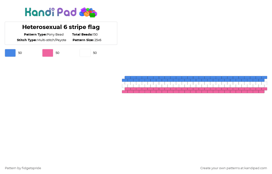 Heterosexual 6 stripe flag - Pony Bead Pattern by fidgetspride on Kandi Pad - blue,pink,pride,heterosexual,straight