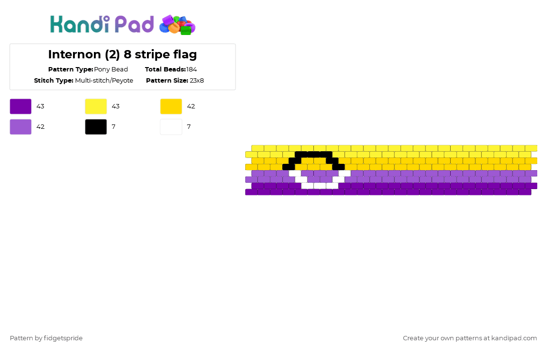 Internon (2) 8 stripe flag - Pony Bead Pattern by fidgetspride on Kandi Pad - yellow,purple,pride,pride flag,intersex,nonbinary,internon
