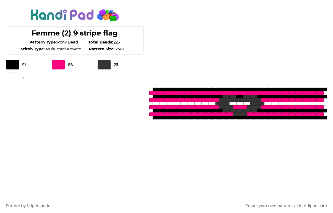 Femme (2) 9 stripe flag - Pony Bead Pattern by fidgetspride on Kandi Pad - pink,pride,pride flag,lesbian,queer,femme