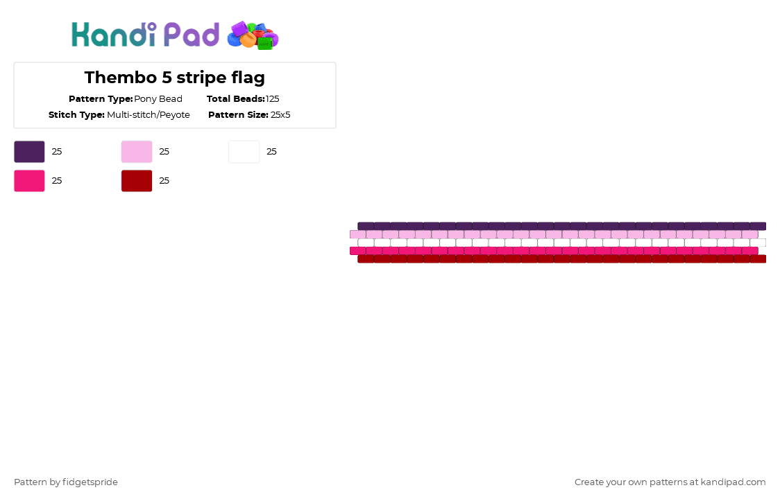 Thembo 5 stripe flag - Pony Bead Pattern by fidgetspride on Kandi Pad - pink,pride,pride flag,thembo