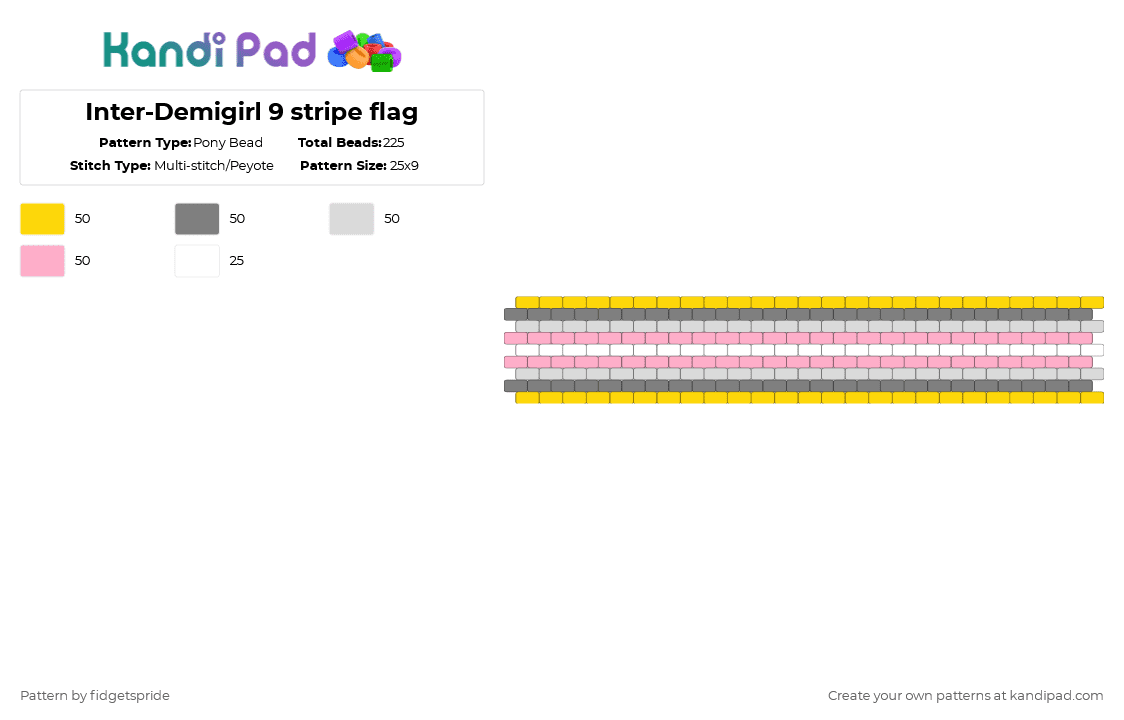 Inter-Demigirl 9 stripe flag - Pony Bead Pattern by fidgetspride on Kandi Pad - yellow,gray,pink,pride,pride flag,intersex,demi,demigirl