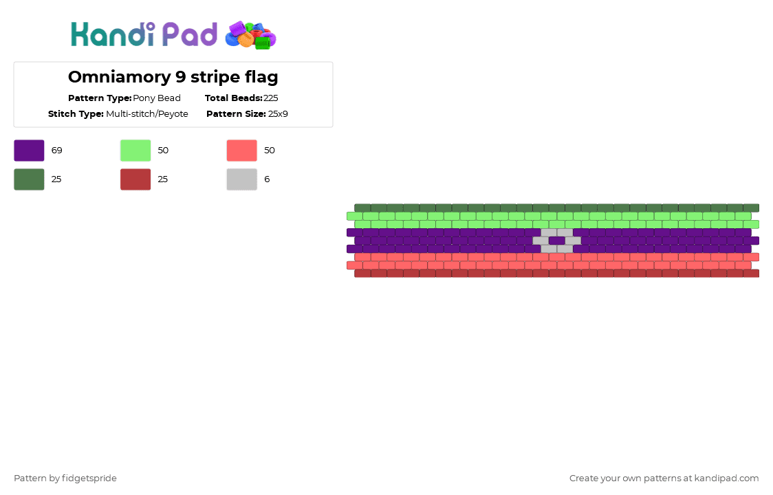 Omniamory 9 stripe flag - Pony Bead Pattern by fidgetspride on Kandi Pad - green,purple,red,pride,pride flag,omni,poly,omniamory
