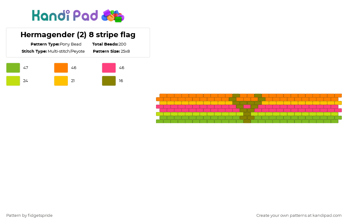 Hermagender (2) 8 stripe flag - Pony Bead Pattern by fidgetspride on Kandi Pad - orange,red,green,pride,pride flag,intersex,gender,hermagender