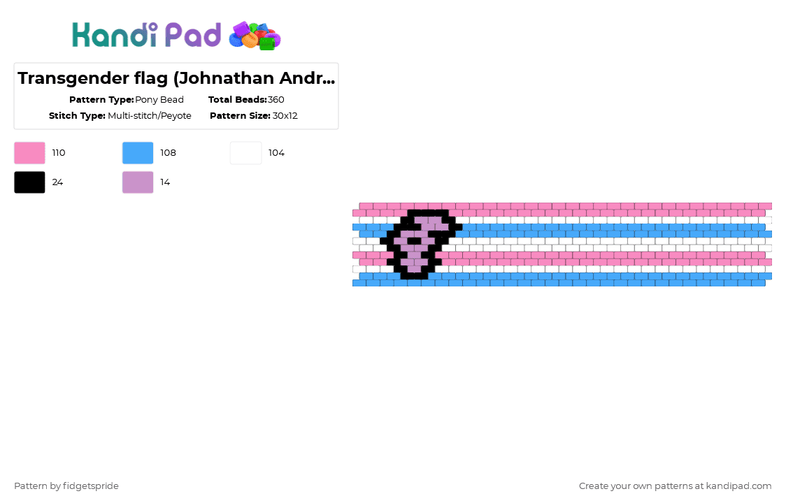 Transgender flag (Johnathan Andrew style 12 stripe) - Pony Bead Pattern by fidgetspride on Kandi Pad - light blue,pink,trans,pride,pride flag