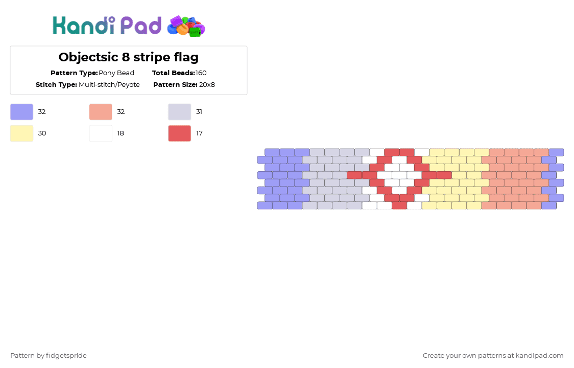 Objectsic 8 stripe flag - Pony Bead Pattern by fidgetspride on Kandi Pad - pink,yellow,beige,pride,pride flag,objectum,osor,os,or,objectstic
