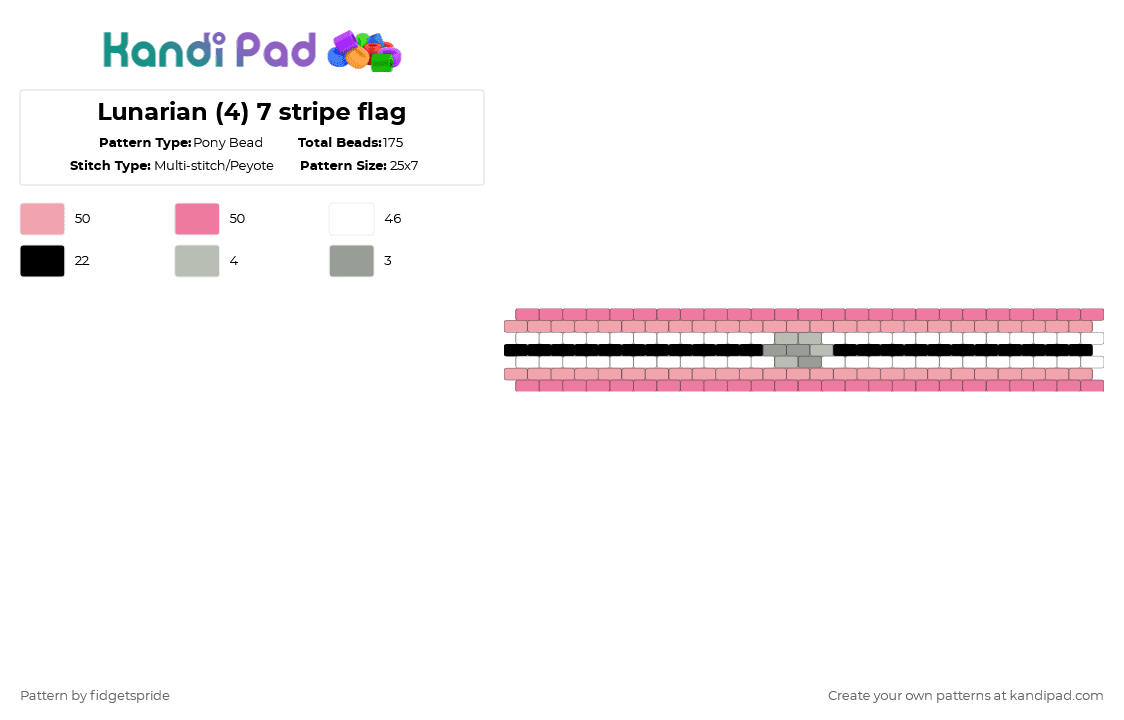 Lunarian (4) 7 stripe flag - Pony Bead Pattern by fidgetspride on Kandi Pad - pink,pride,pride flag,gender,lunarian