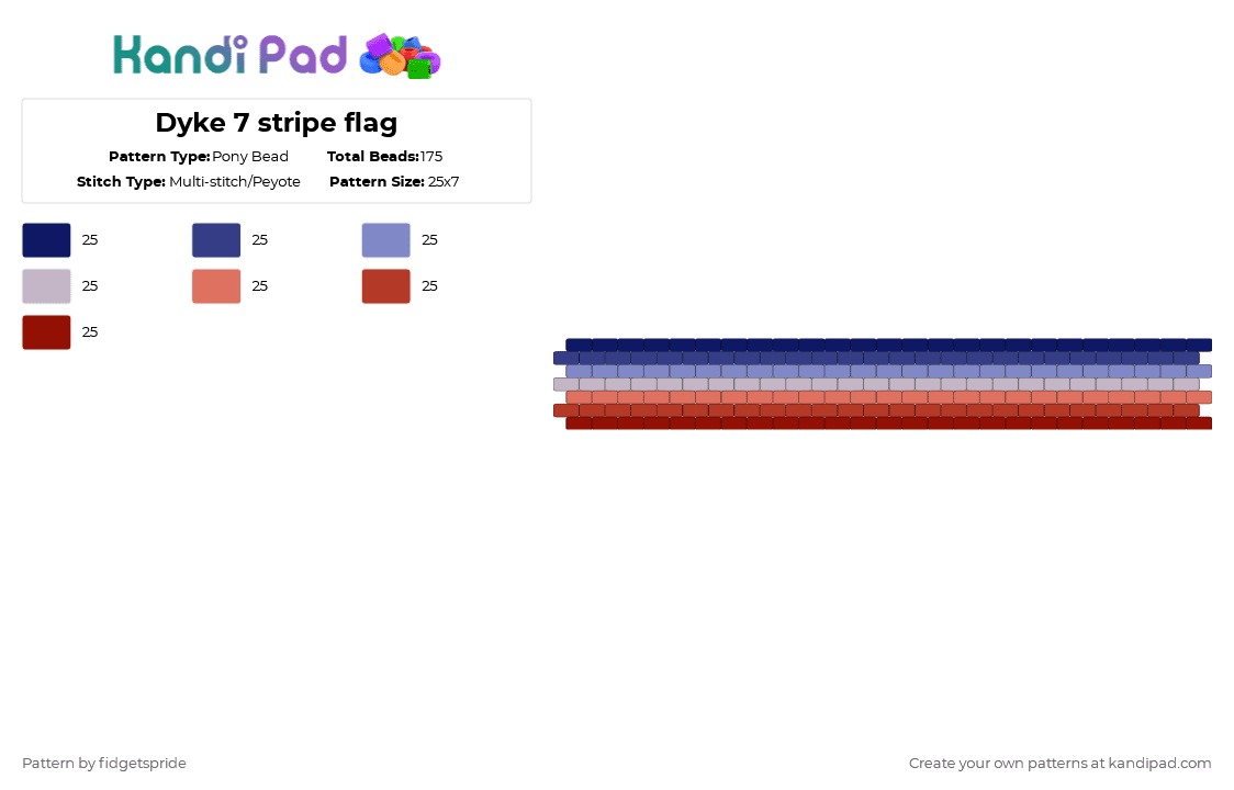 Dyke 7 stripe flag - Pony Bead Pattern by fidgetspride on Kandi Pad - purple,red,pride,pride flag,dyke,wlw