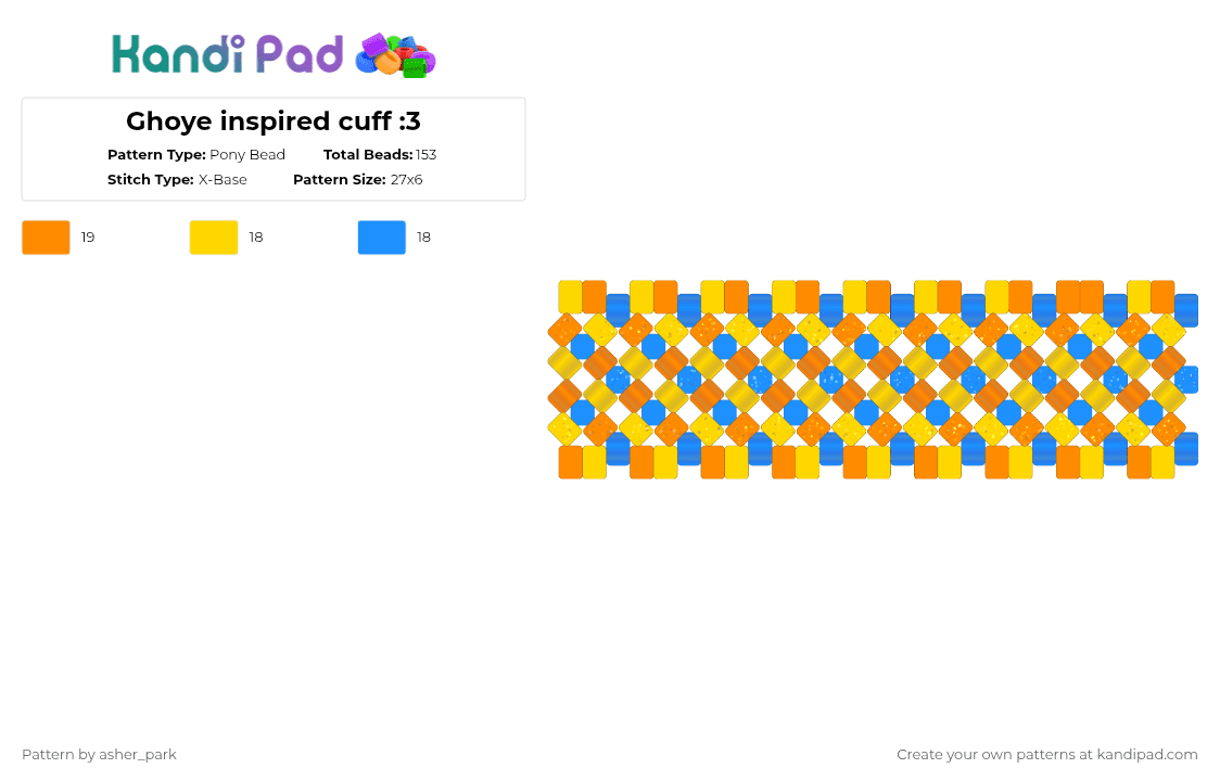 Ghoye inspired cuff :3 - Pony Bead Pattern by asher_park on Kandi Pad - orange,yellow,oc,xbase,ponybeads,cuff,boredom,ghoye