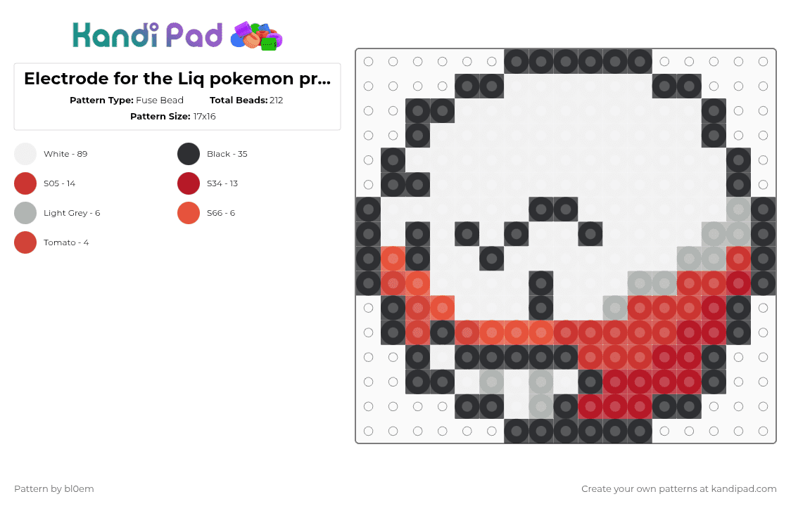 Electrode for the Liq pokemon project - Fuse Bead Pattern by bl0em on Kandi Pad - white,red