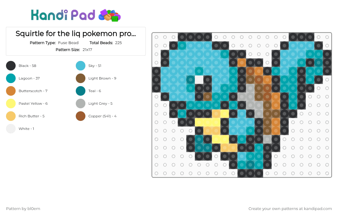 Squirtle for the liq pokemon project - Fuse Bead Pattern by bl0em on Kandi Pad - light blue,teal