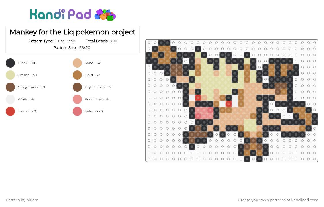 Mankey for the Liq pokemon project - Fuse Bead Pattern by bl0em on Kandi Pad - black,beige,tan,yellow