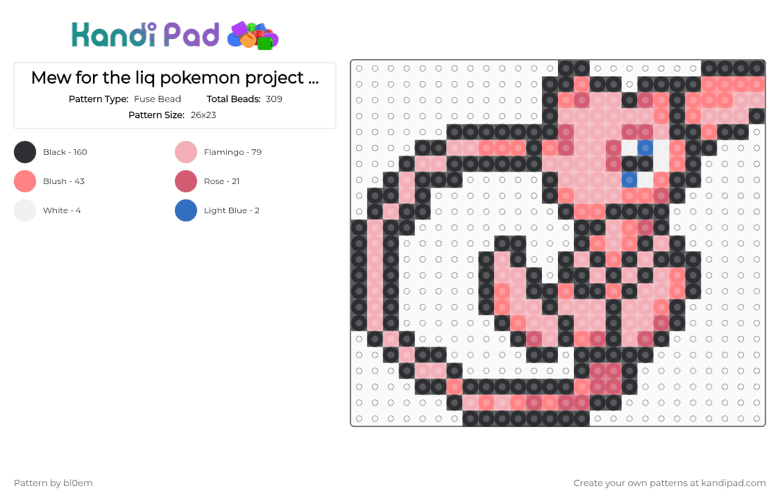 Mew for the liq pokemon project option 4 - Fuse Bead Pattern by bl0em on Kandi Pad - black,red,beige