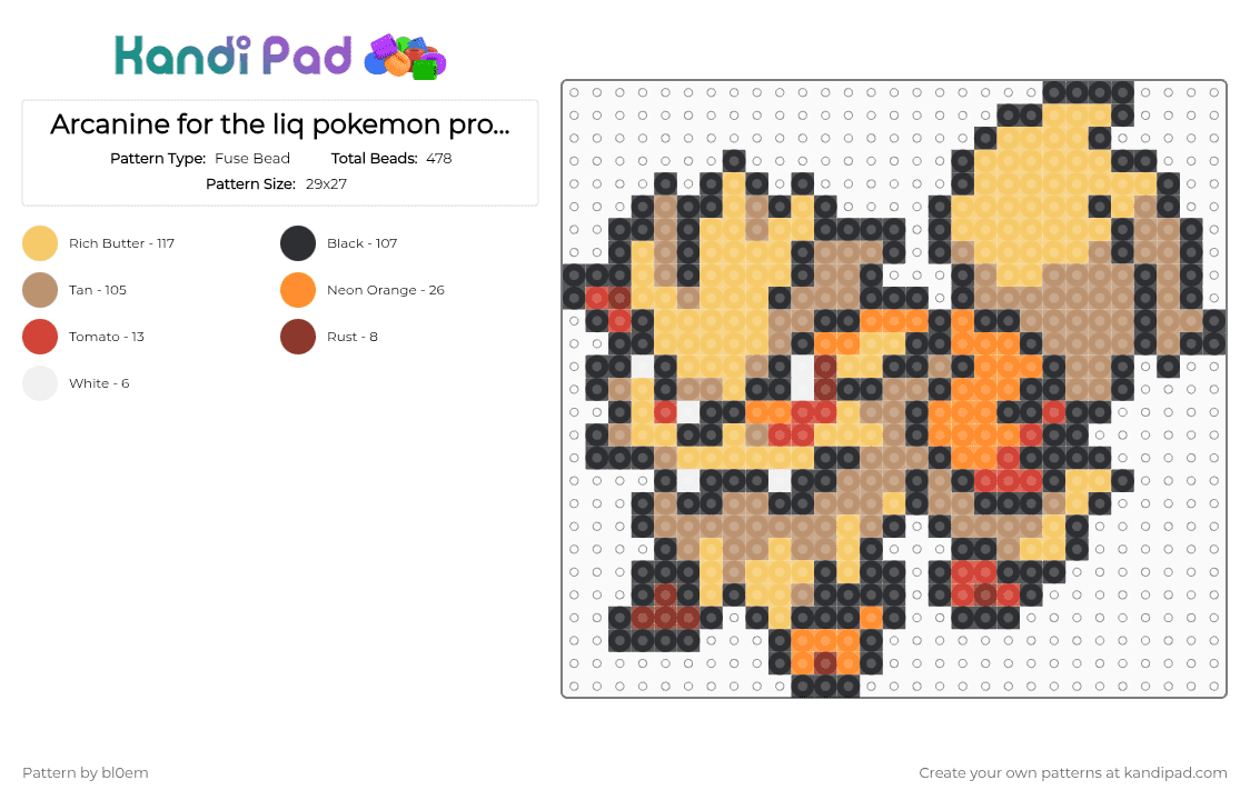 Arcanine for the liq pokemon project - Fuse Bead Pattern by bl0em on Kandi Pad - yellow,beige