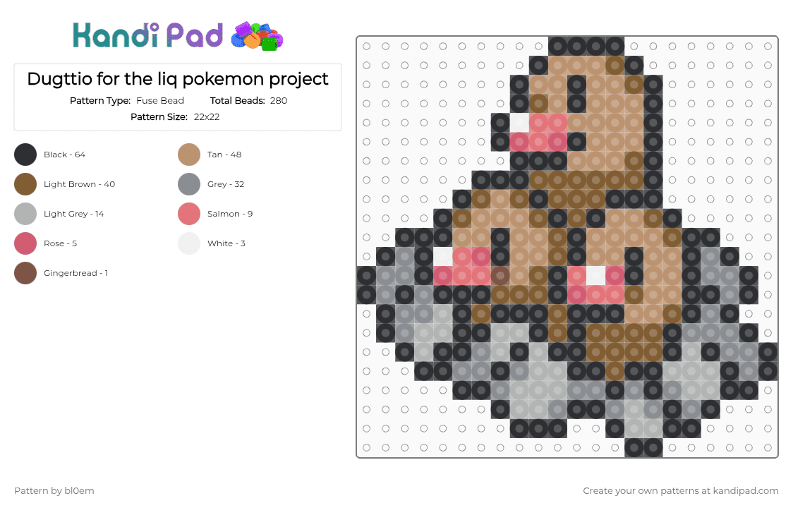 Dugttio for the liq pokemon project - Fuse Bead Pattern by bl0em on Kandi Pad - beige,tan