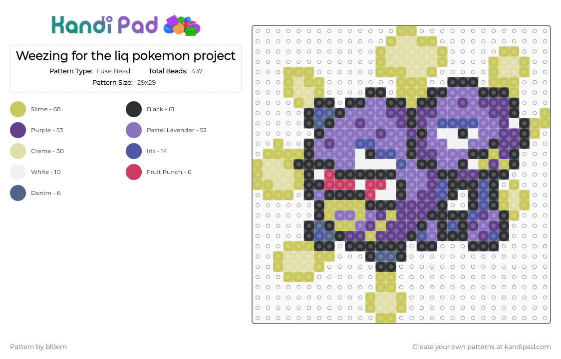 Weezing for the liq pokemon project - Fuse Bead Pattern by bl0em on Kandi Pad - green,purple,blue