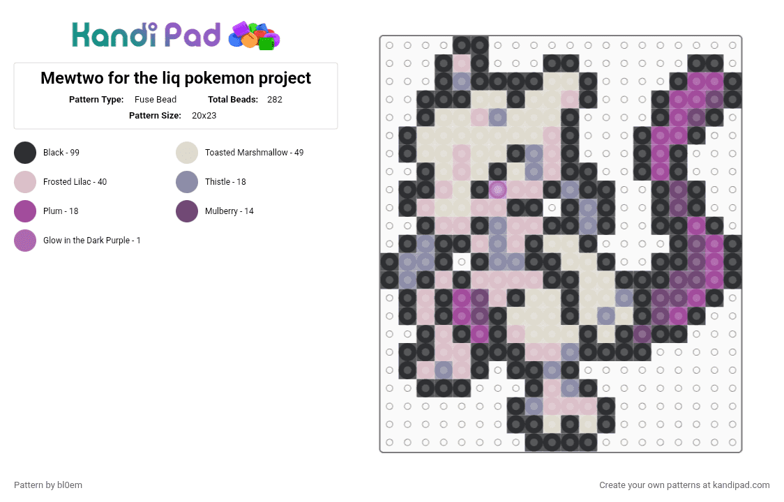 Mewtwo for the liq pokemon project - Fuse Bead Pattern by bl0em on Kandi Pad - beige