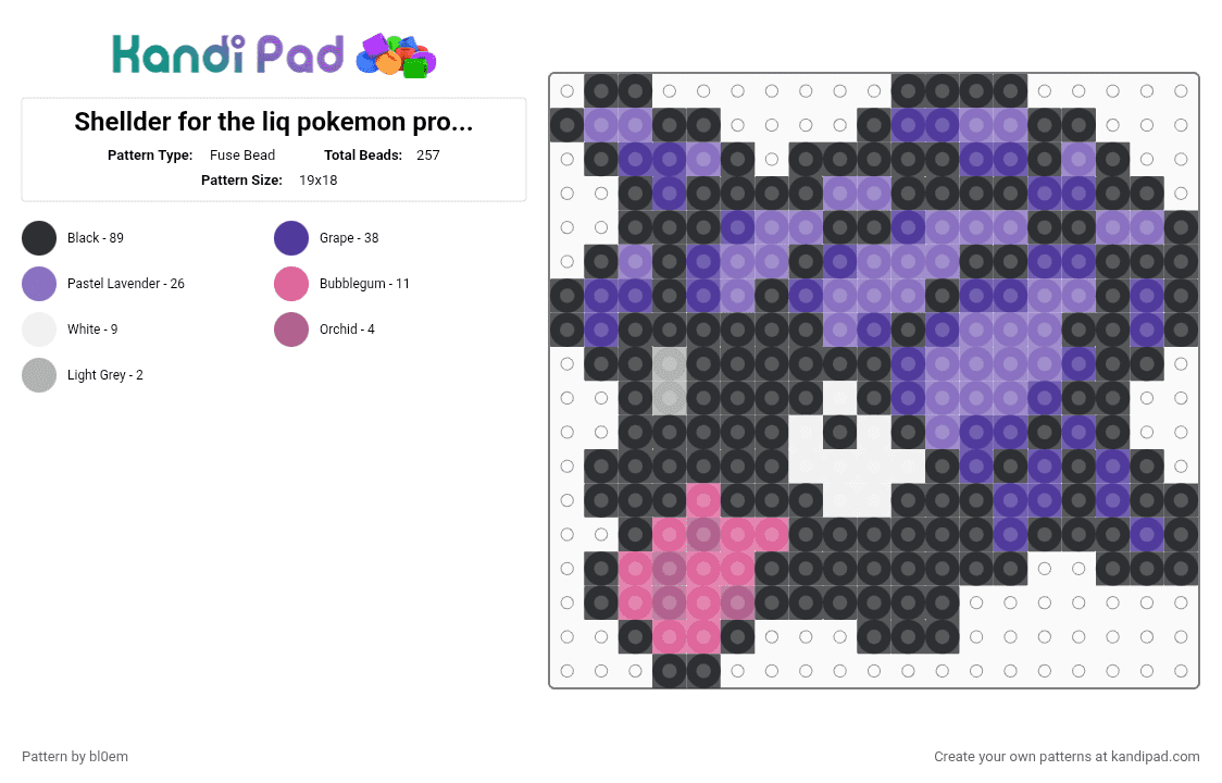 Shellder for the liq pokemon project - Fuse Bead Pattern by bl0em on Kandi Pad - black, blue, purple