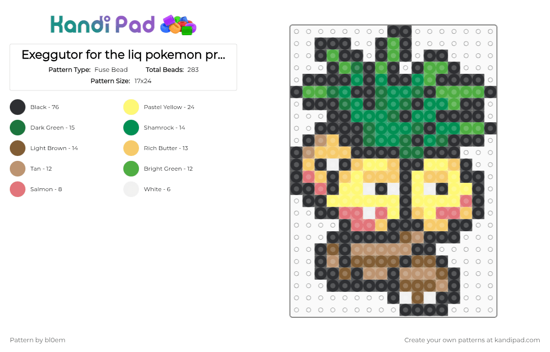 Exeggutor for the liq pokemon project - Fuse Bead Pattern by bl0em on Kandi Pad - black,yellow,green