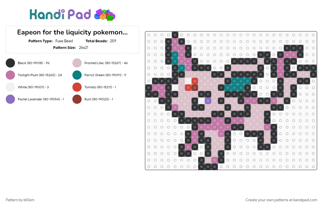 Eapeon for the liquicity pokemon project - Fuse Bead Pattern by bl0em on Kandi Pad - beige, black, pink