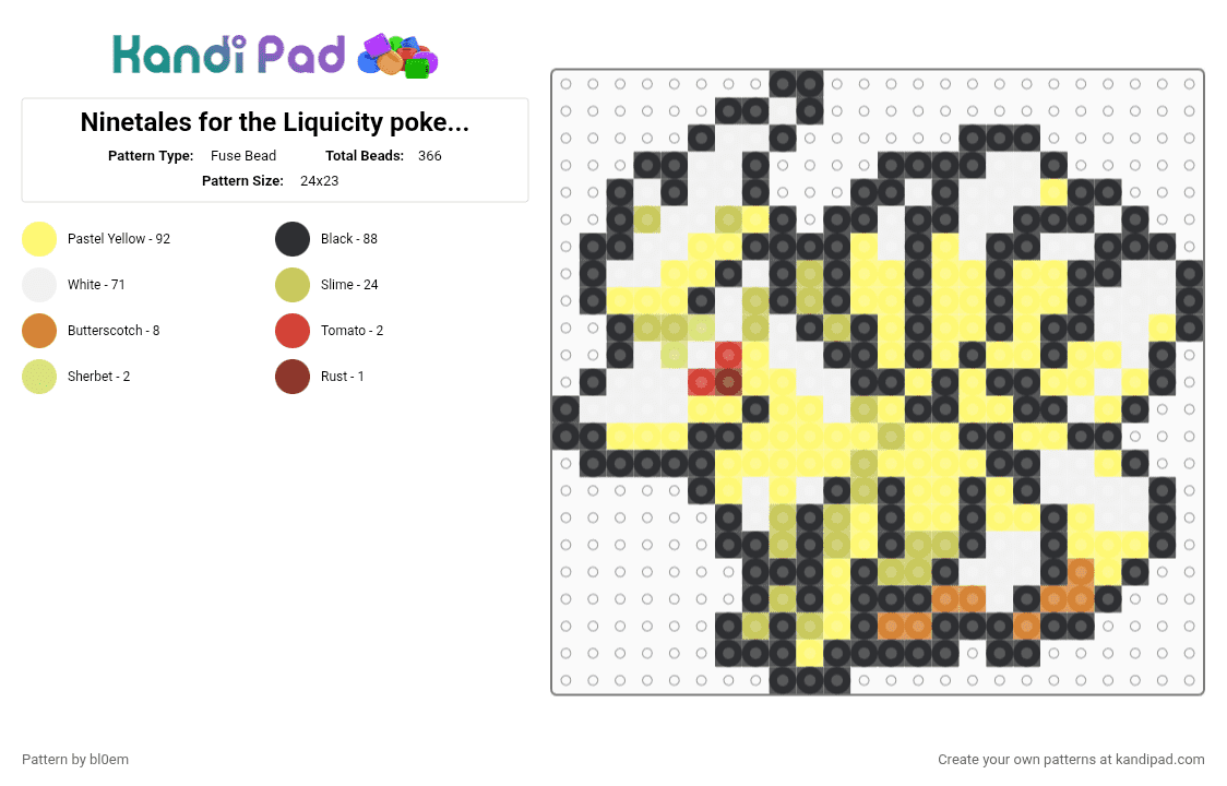 Ninetales for the Liquicity pokemon project - Fuse Bead Pattern by bl0em on Kandi Pad - yellow