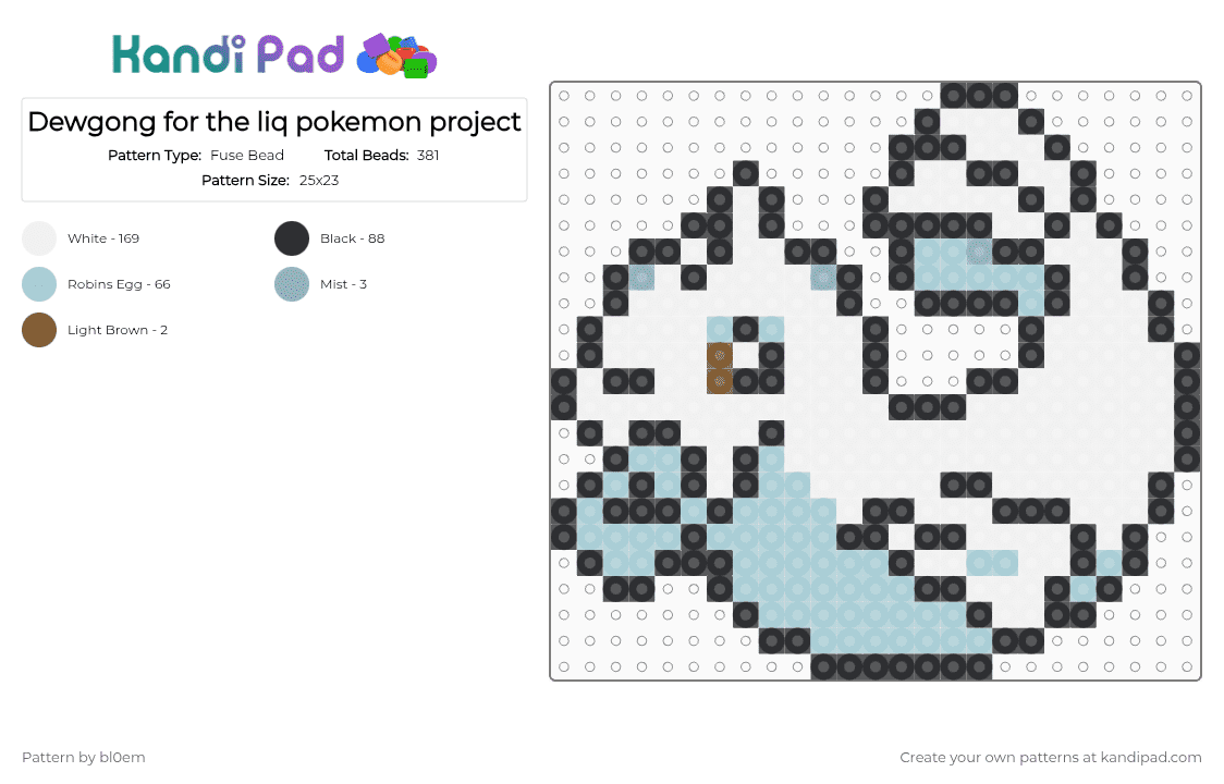 Dewgong for the liq pokemon project - Fuse Bead Pattern by bl0em on Kandi Pad - white,light blue