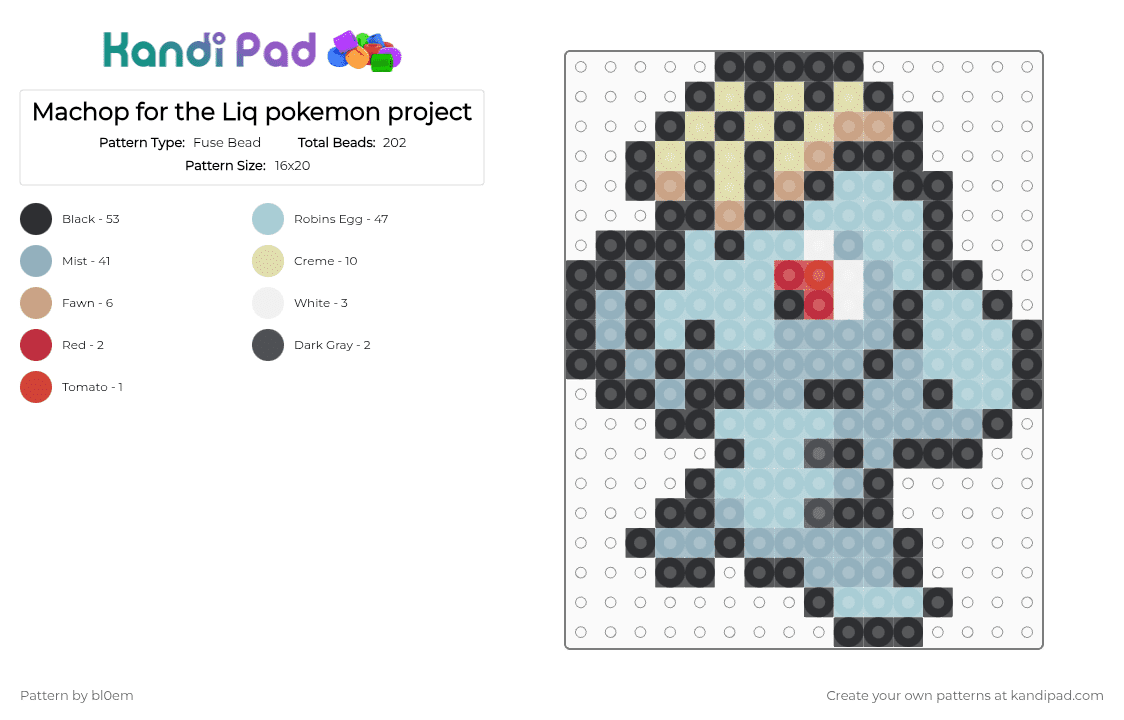 Machop for the Liq pokemon project - Fuse Bead Pattern by bl0em on Kandi Pad - black,light blue