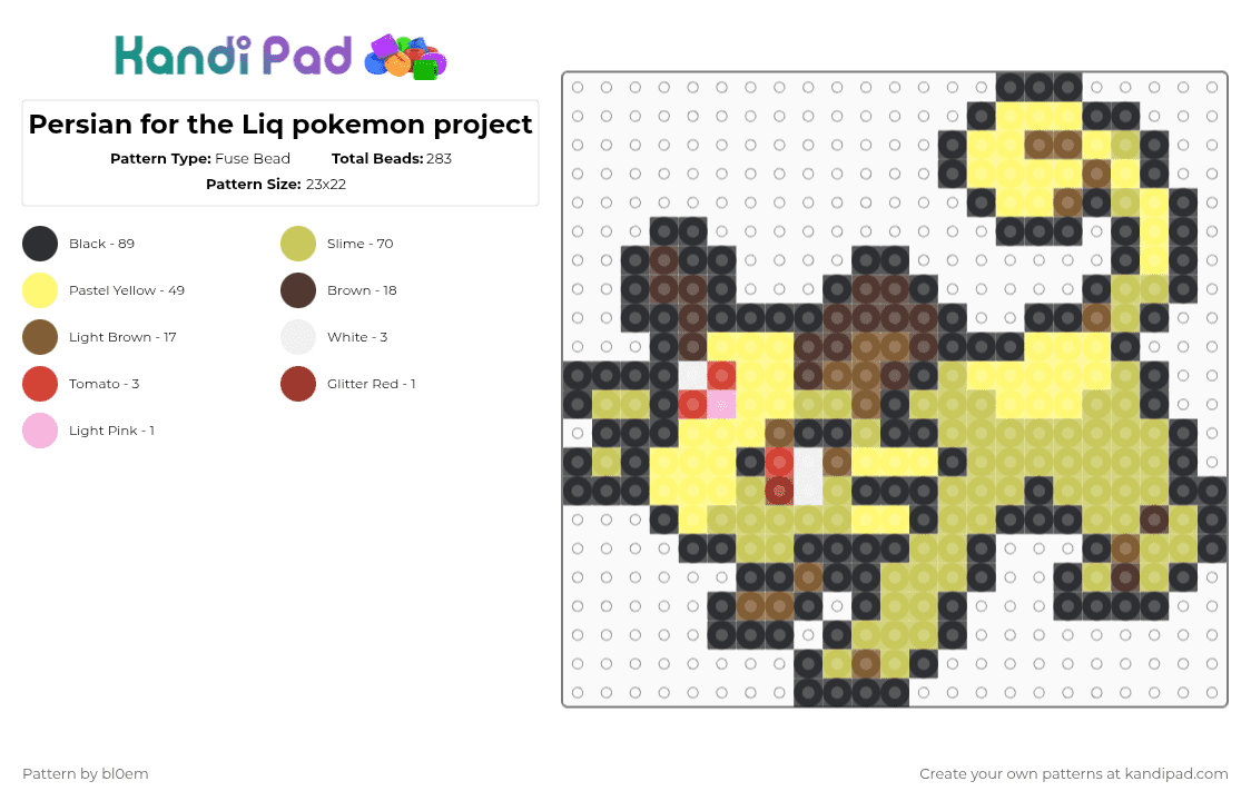Persian for the Liq pokemon project - Fuse Bead Pattern by bl0em on Kandi Pad - black,green,yellow