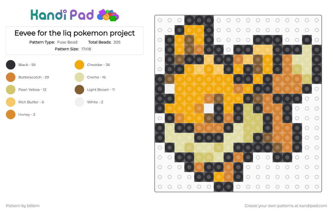 Eevee for the liq pokemon project - Fuse Bead Pattern by bl0em on Kandi Pad - orange