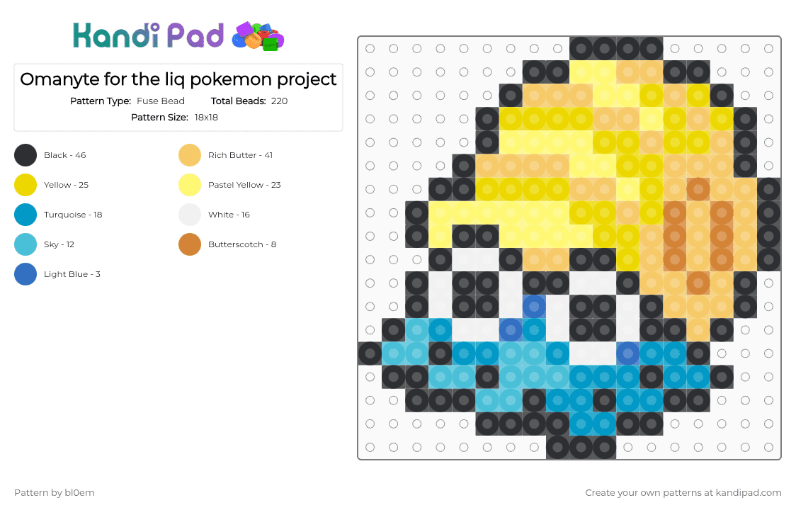 Omanyte for the liq pokemon project - Fuse Bead Pattern by bl0em on Kandi Pad - yellow