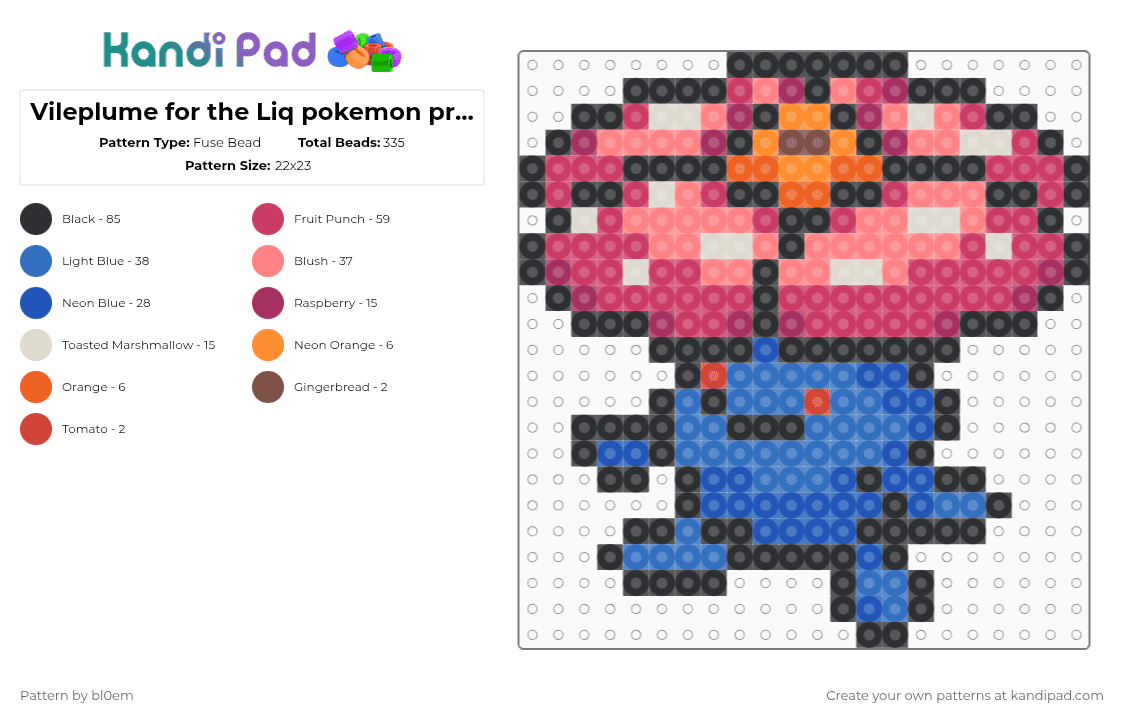 Vileplume for the Liq pokemon project - Fuse Bead Pattern by bl0em on Kandi Pad - blue, pink, red