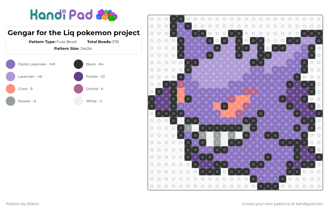 Gengar for the Liq pokemon project - Fuse Bead Pattern by bl0em on Kandi Pad - blue,pink