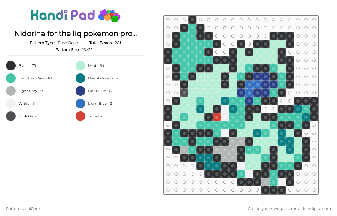 Nidorina for the liq pokemon project - Fuse Bead Pattern by bl0em on Kandi Pad - light blue,teal