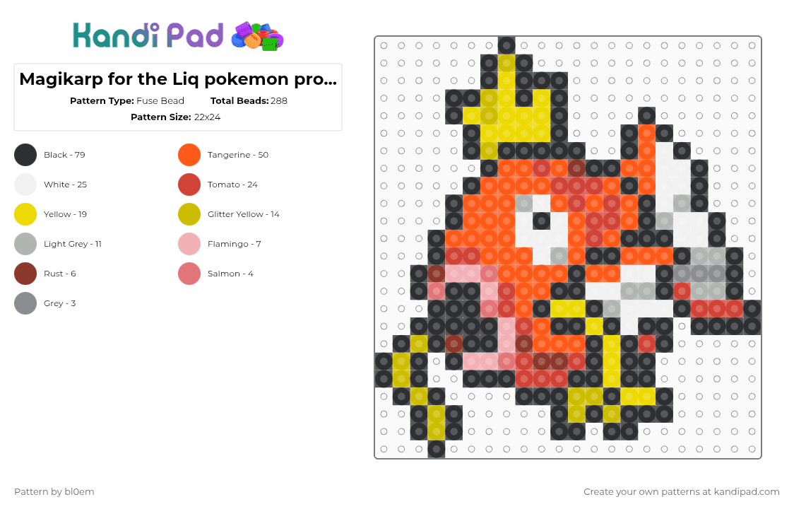 Magikarp for the Liq pokemon project - Fuse Bead Pattern by bl0em on Kandi Pad - black,orange,yellow,red