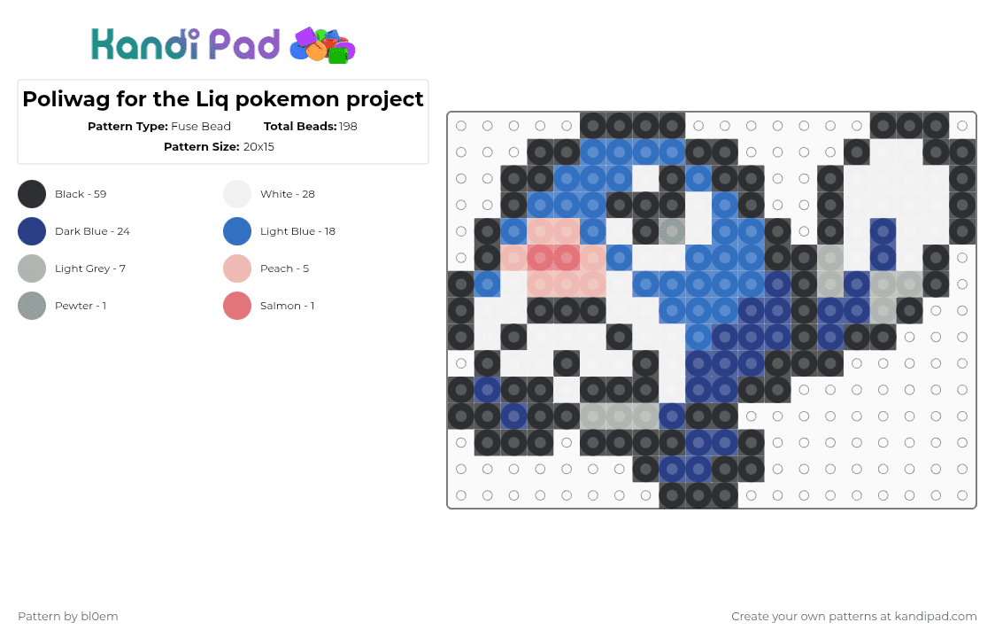 Poliwag for the Liq pokemon project - Fuse Bead Pattern by bl0em on Kandi Pad - blue