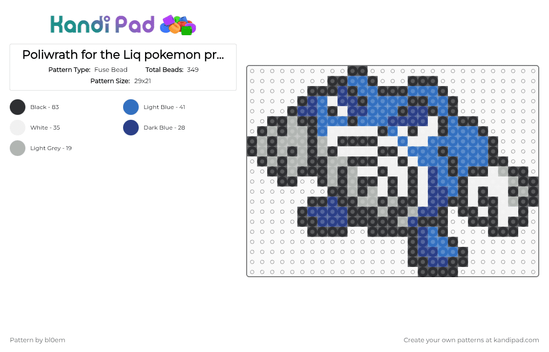 Poliwrath for the Liq pokemon project - Fuse Bead Pattern by bl0em on Kandi Pad - blue,beige
