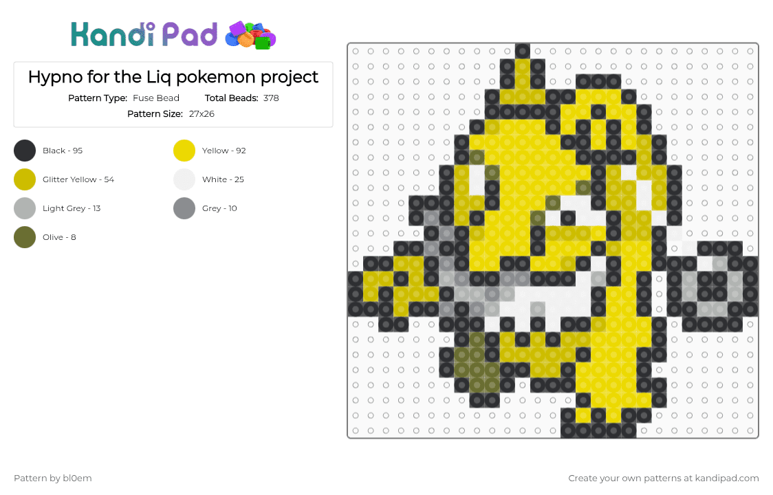 Hypno for the Liq pokemon project - Fuse Bead Pattern by bl0em on Kandi Pad - yellow