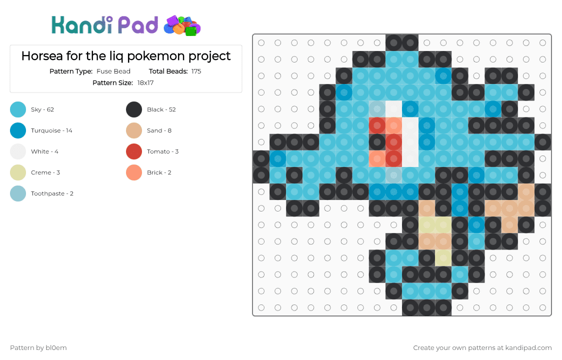 Horsea for the liq pokemon project - Fuse Bead Pattern by bl0em on Kandi Pad - black,light blue