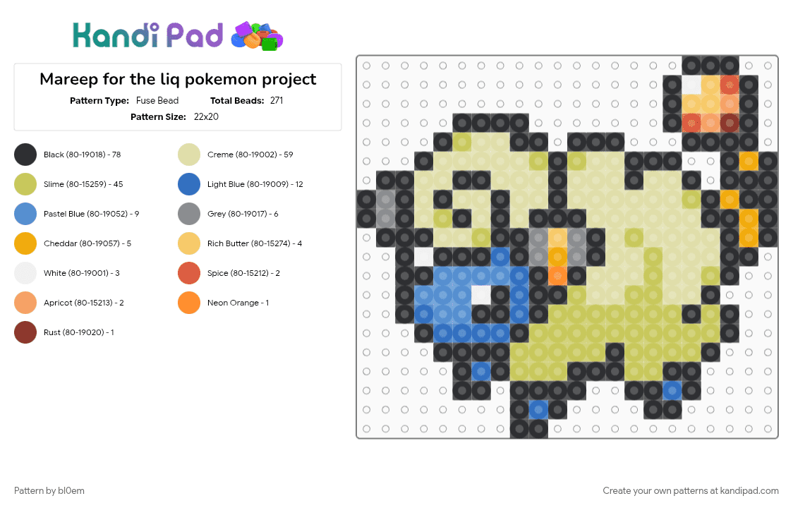 Mareep for the liq pokemon project - Fuse Bead Pattern by bl0em on Kandi Pad - black, green, yellow