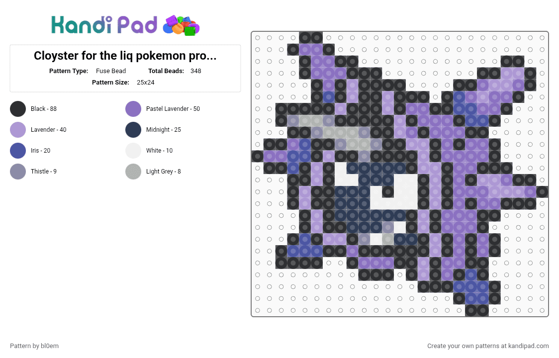 Cloyster for the liq pokemon project - Fuse Bead Pattern by bl0em on Kandi Pad - black,pink,purple,blue